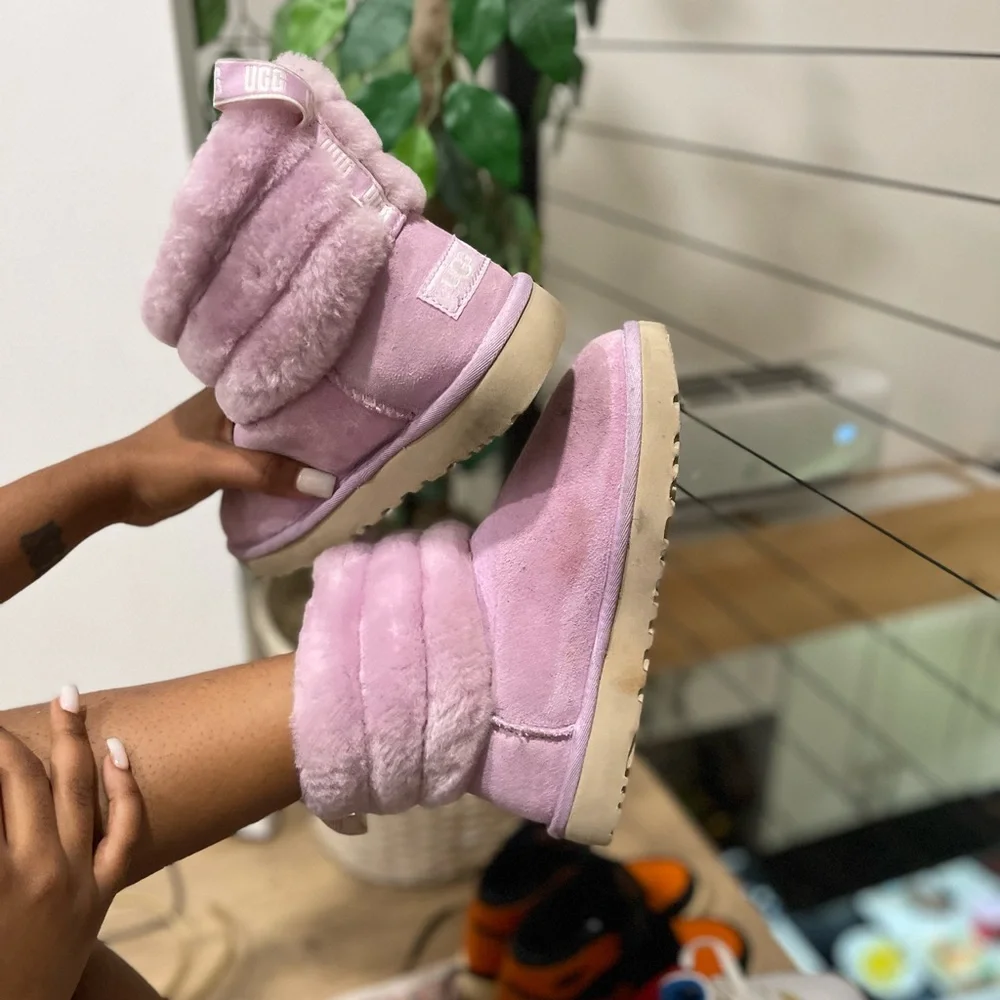 UGG Light Pink Fuzzy Suede Ankle Boots